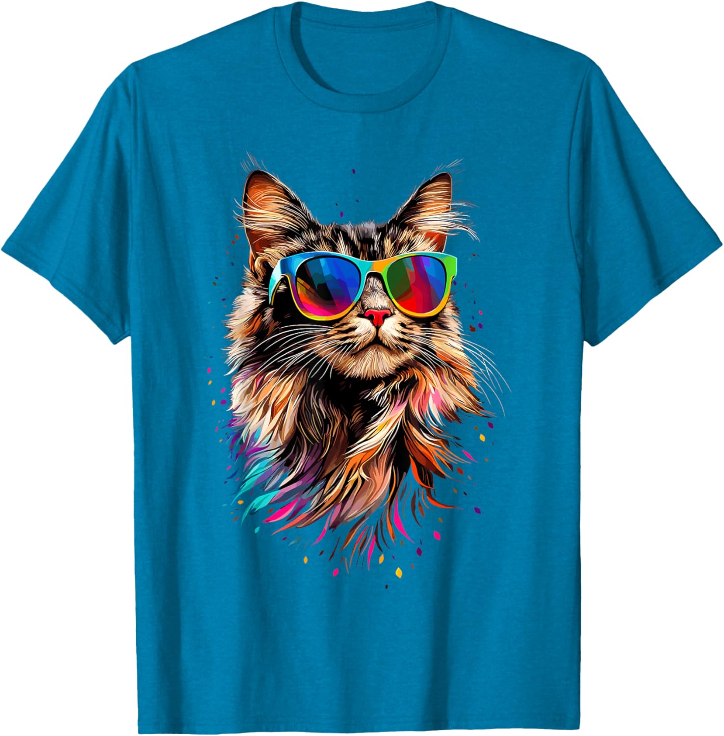 Cute Maine Coon Cat Sunglasses T-Shirt for Cat Lovers - Fun Apparel - 12