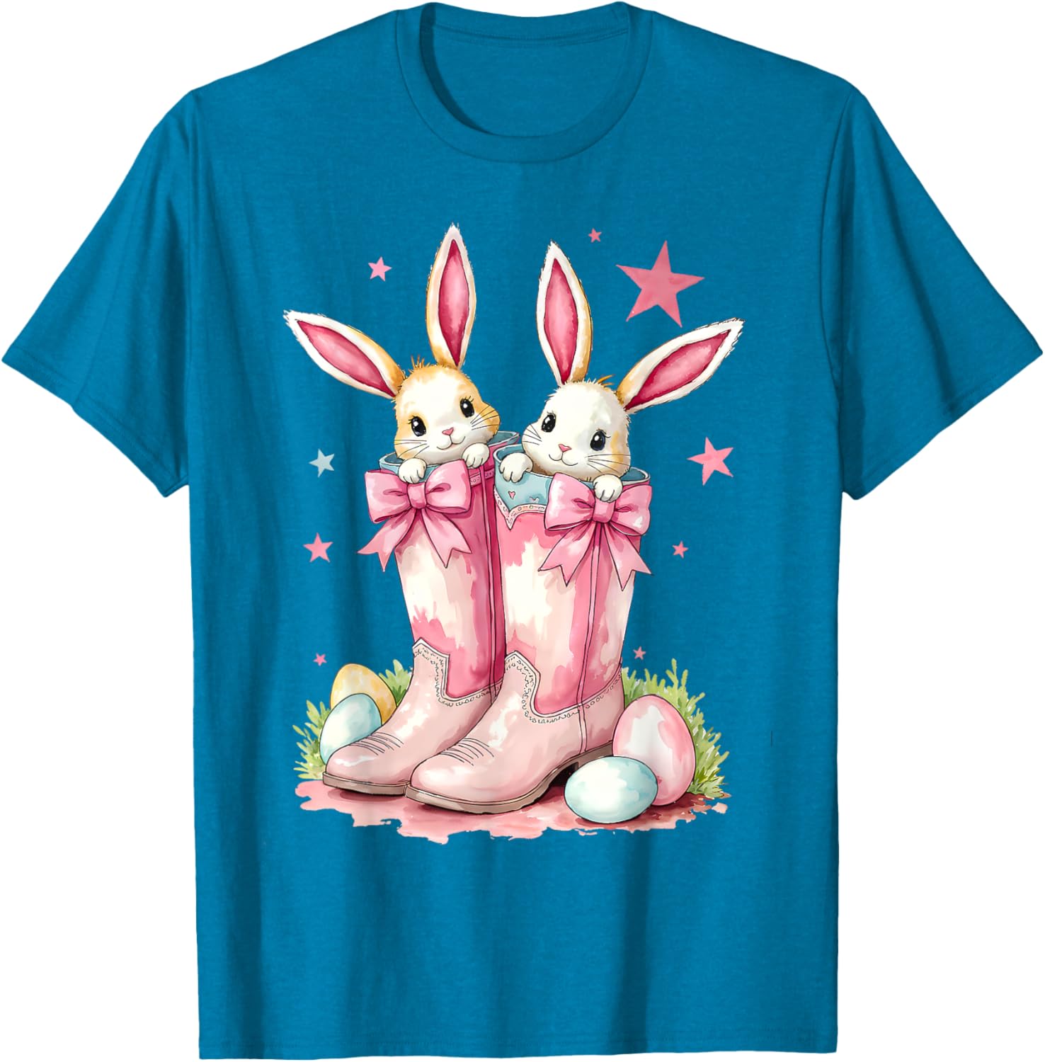 Howdy Easter Bunny Cowboy Boots T-Shirt for Women and Girls - 12