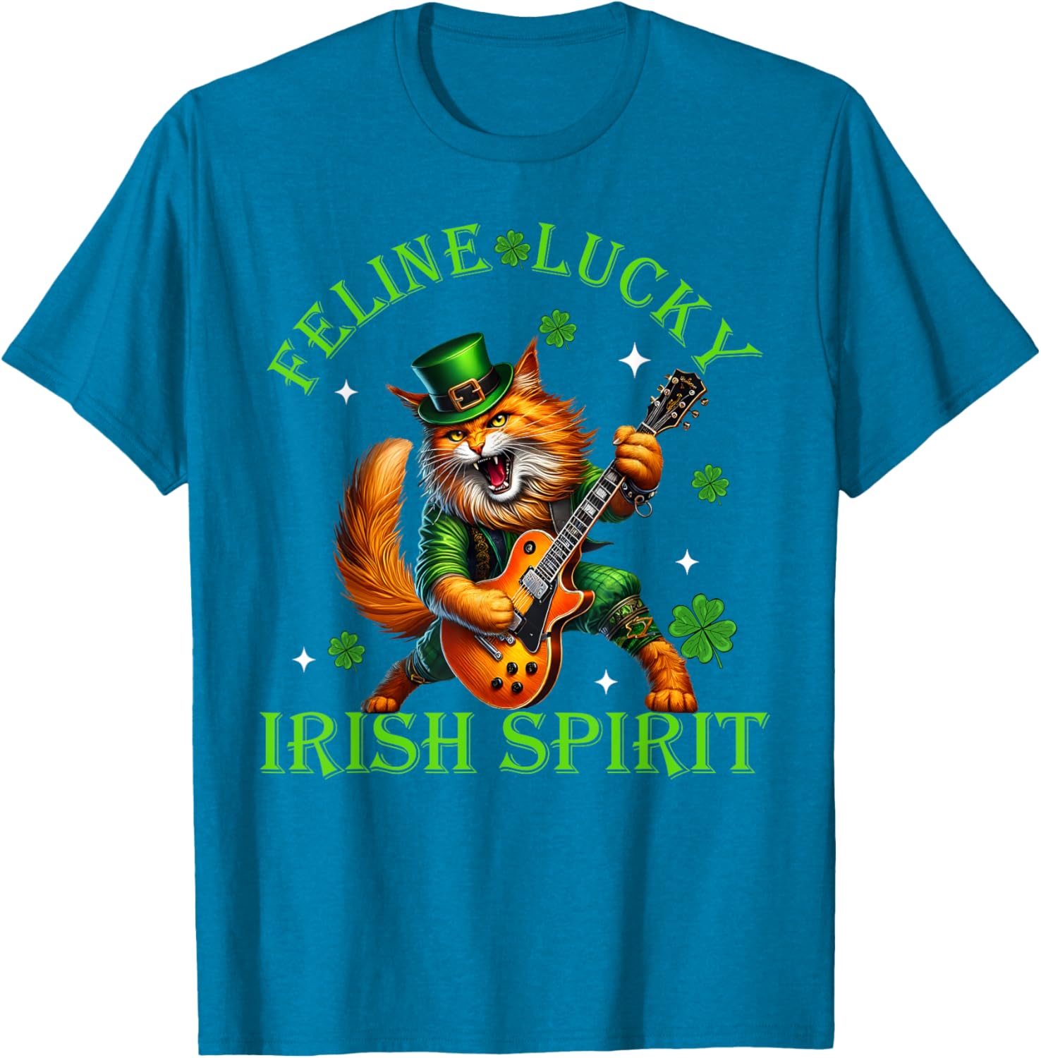 Feline Lucky St. Patrick's Day Cat Rocker T-Shirt for Men, Women, Kids - 2