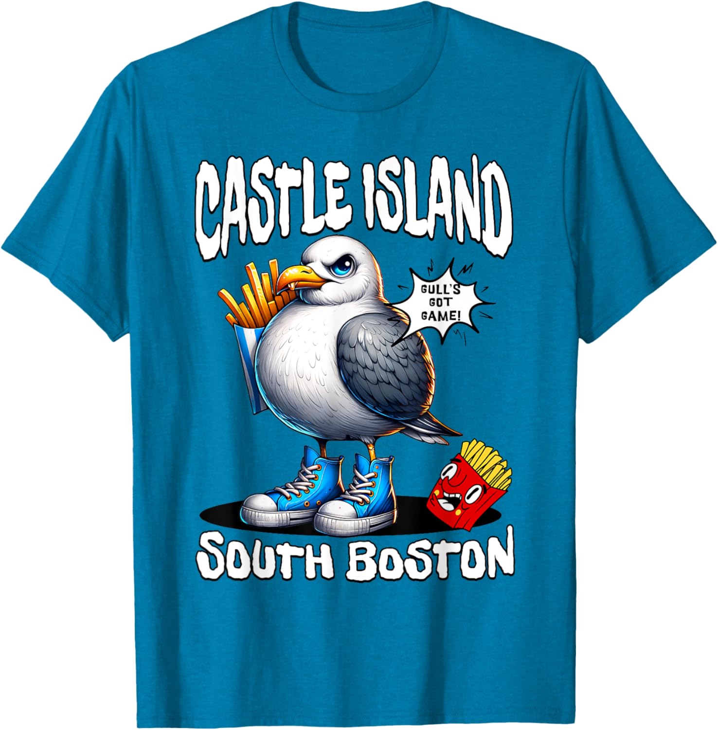 Funny Castle Island Seagull French Fries T-Shirt for Food Lovers - 11