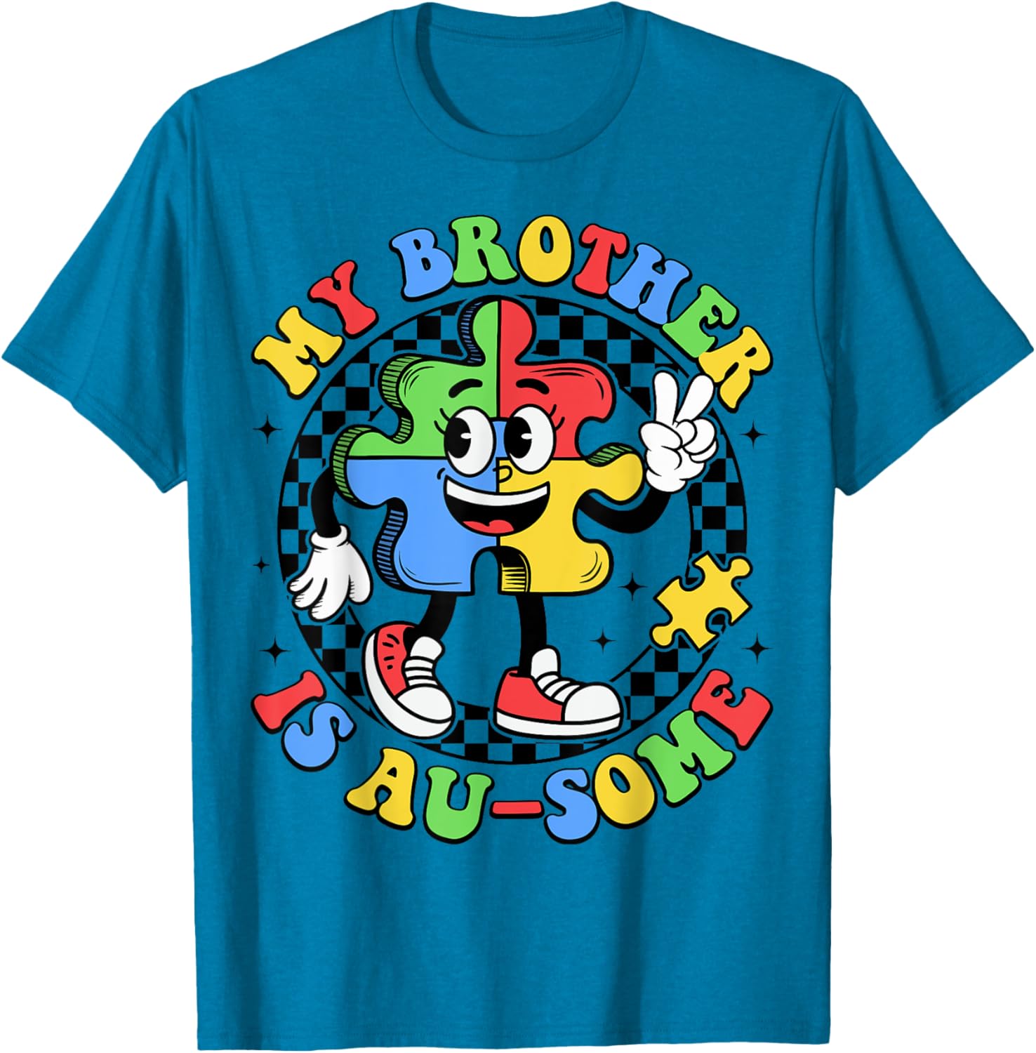Retro My Brother is Awesome Autism Awareness T-Shirt for Sisters - 10