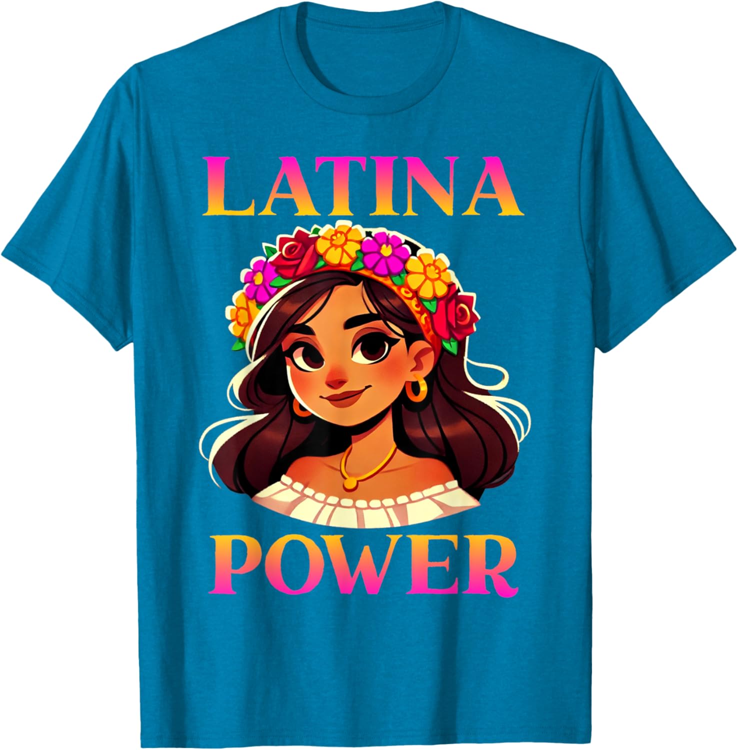 Latina Power Floral Headband T-Shirt for Proud Mexican Women - 8
