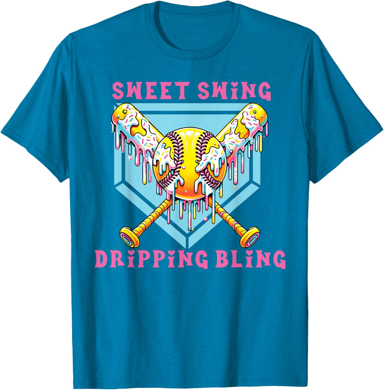 Sweet Swing Dripping Bling Softball Ice Cream Tee for Fun Play Days - 2