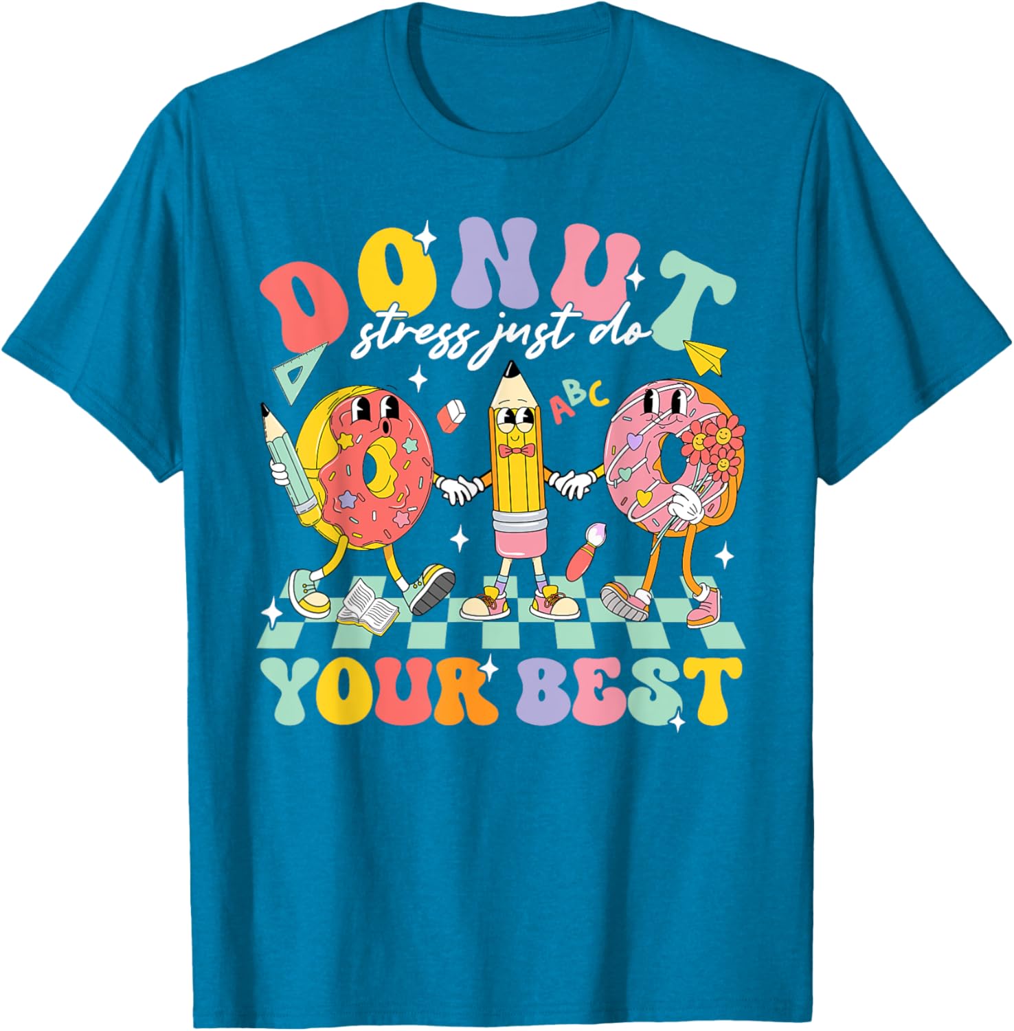 Groovy Donut Stress Test Day T-Shirt for Kids and Teachers Fun Style - 15