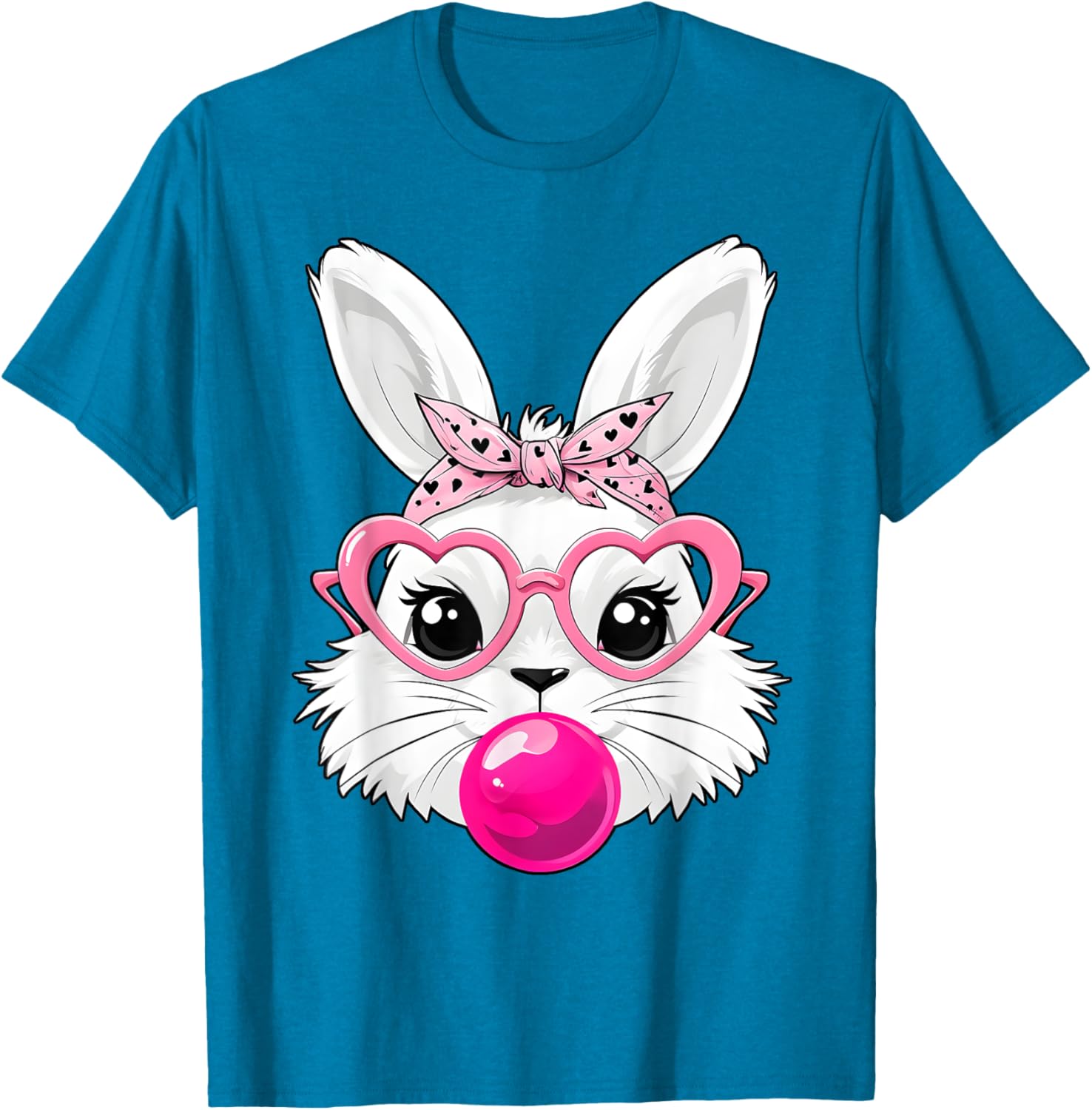 Cute Bunny Face T-Shirt with Heart Glasses for Easter Day Fun - 11