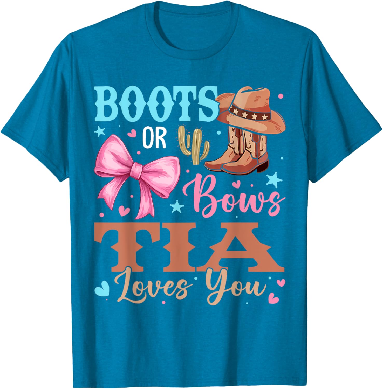 Tia Loves You Boots or Bows Gender Reveal T-Shirt for Celebrations - 13