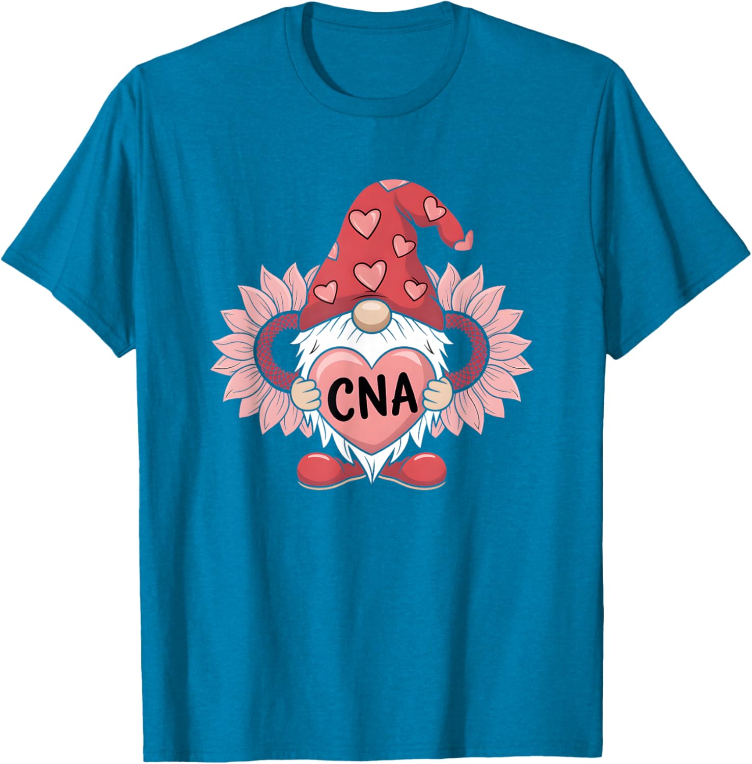 CNA Nurse Gnome Heart Sunflower Valentine's Day T-Shirt Gift Idea - 12
