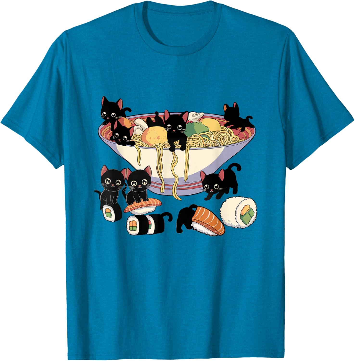 Cute Cat Ramen Sushi T-Shirt for Anime Lovers and Cat Enthusiasts - 9