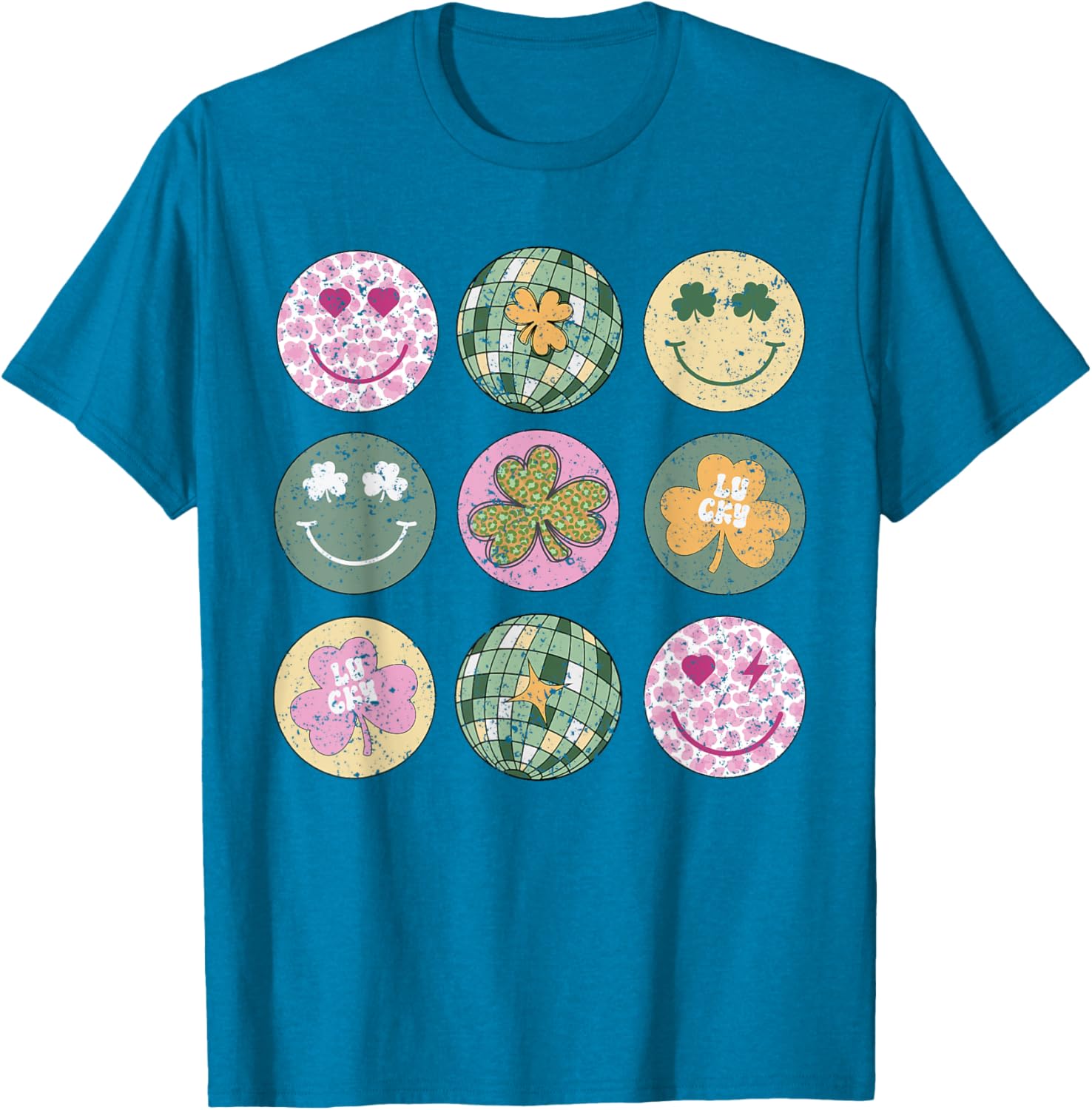 Shamrock Smile Face Disco Ball T-Shirt for Retro St Patricks Day Fun - 13