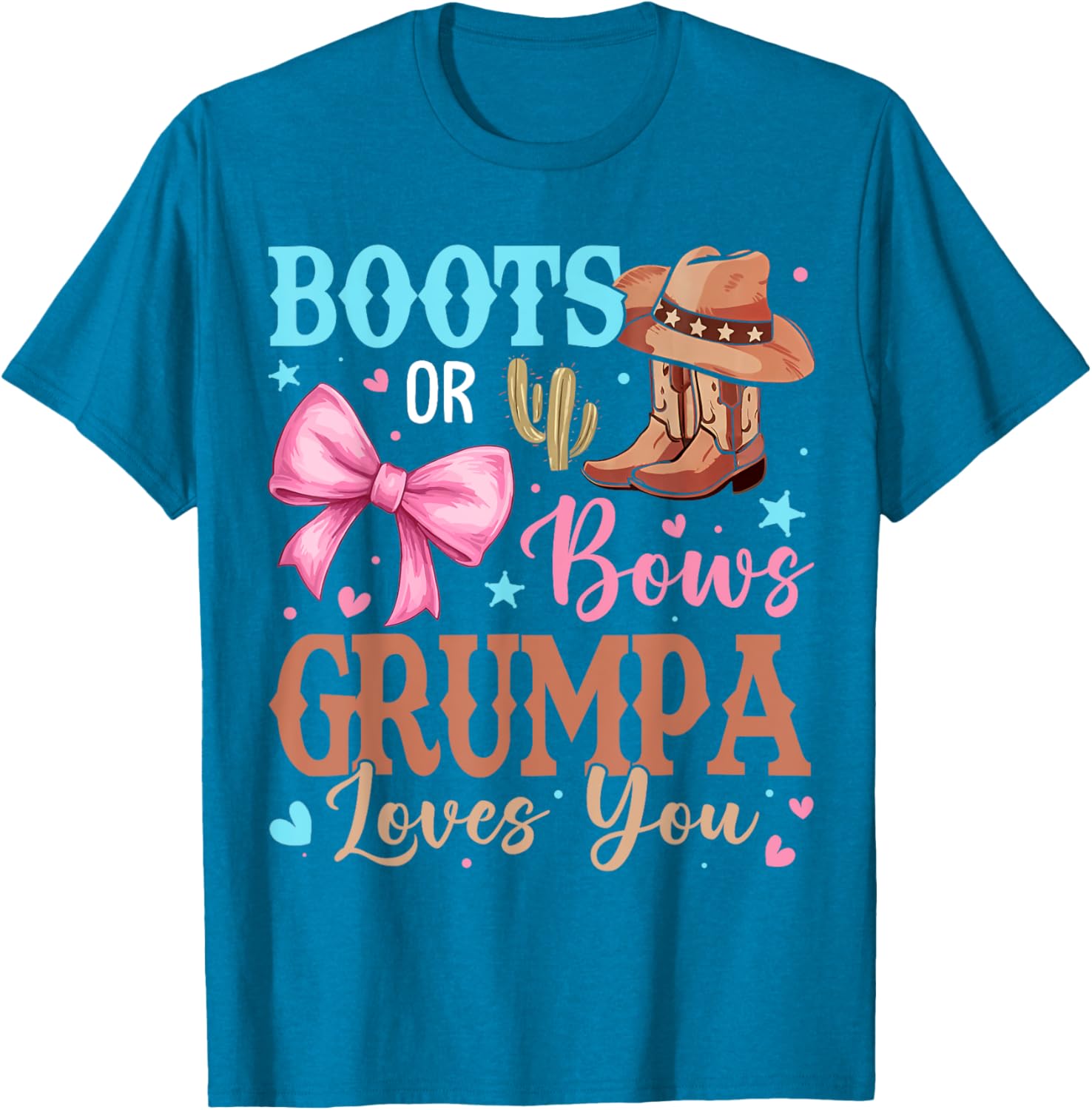 Cute Grumpa Loves You T-Shirt for Boots or Bows Gender Reveal Fun - 5