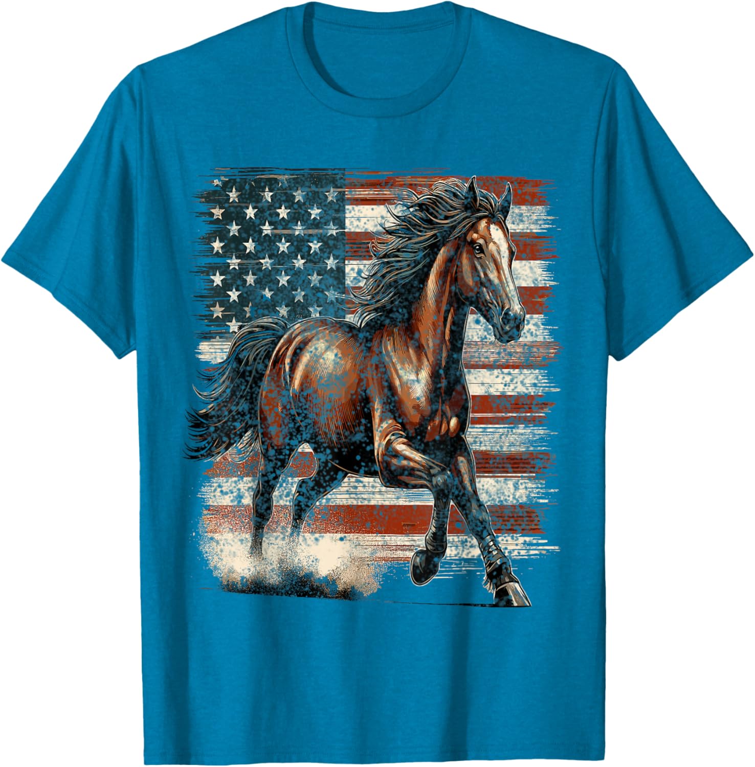 Patriotic Horse American Flag T-Shirt Perfect for 4th of July Celebrations - 4