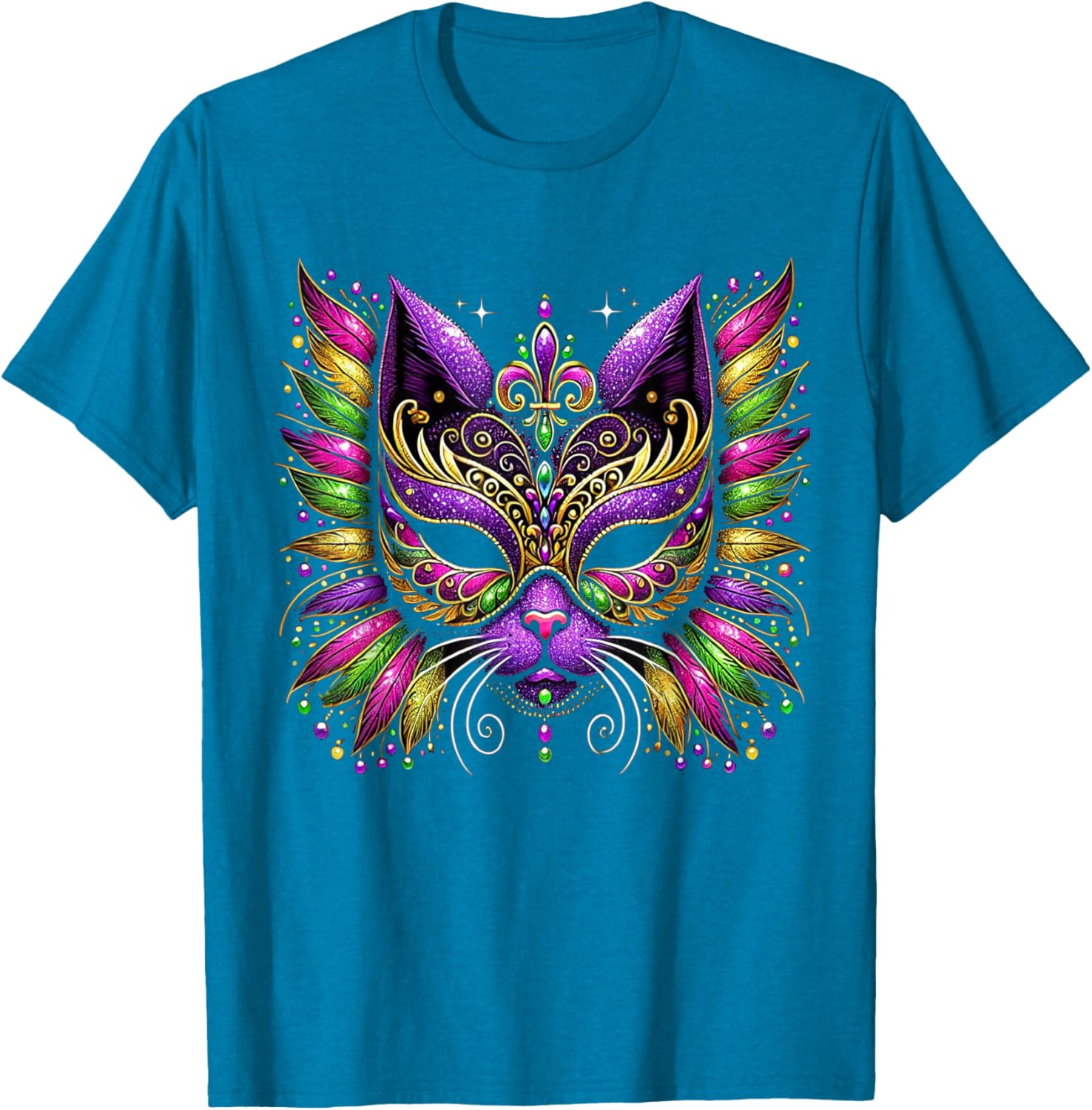 Mardi Gras Cat Mask T-Shirt for Women and Kids Perfect for 2025 Celebrations - 10