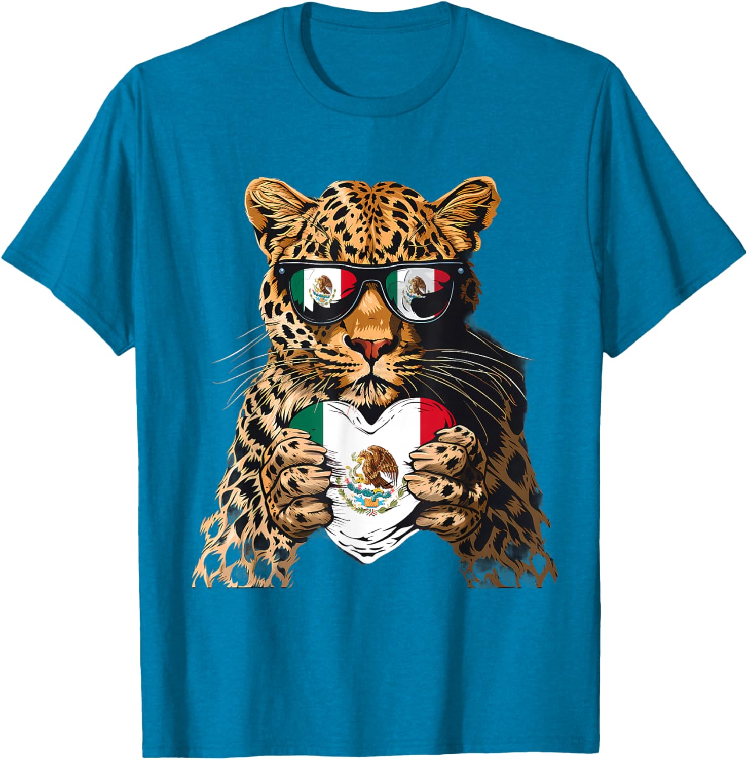 Mexico Flag Heart Leopard Sunglasses T-Shirt for Proud Mexican Roots - 24