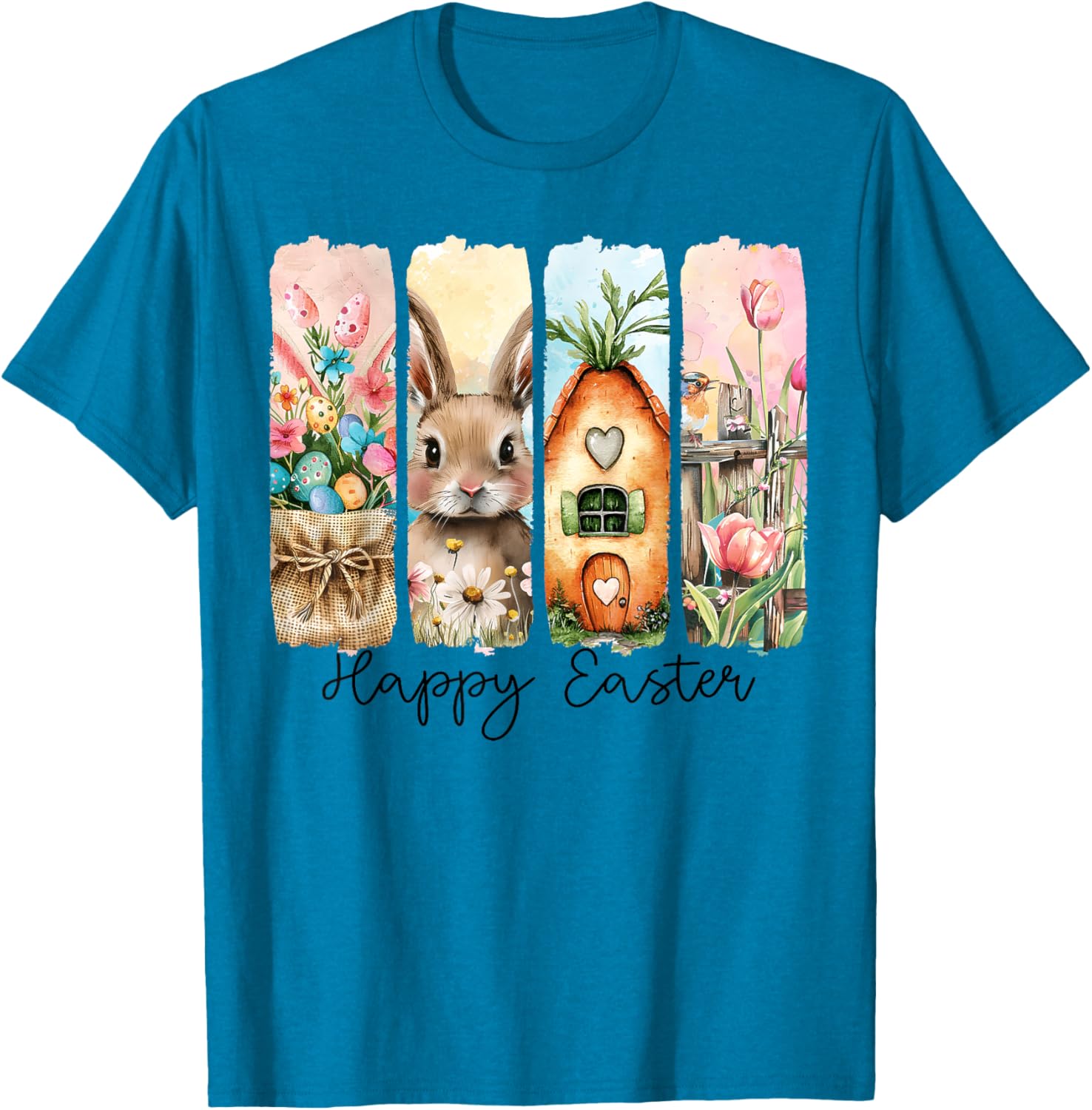 Retro Bunny Easter T-Shirt with Floral Eggs for Spring Celebrations - 16