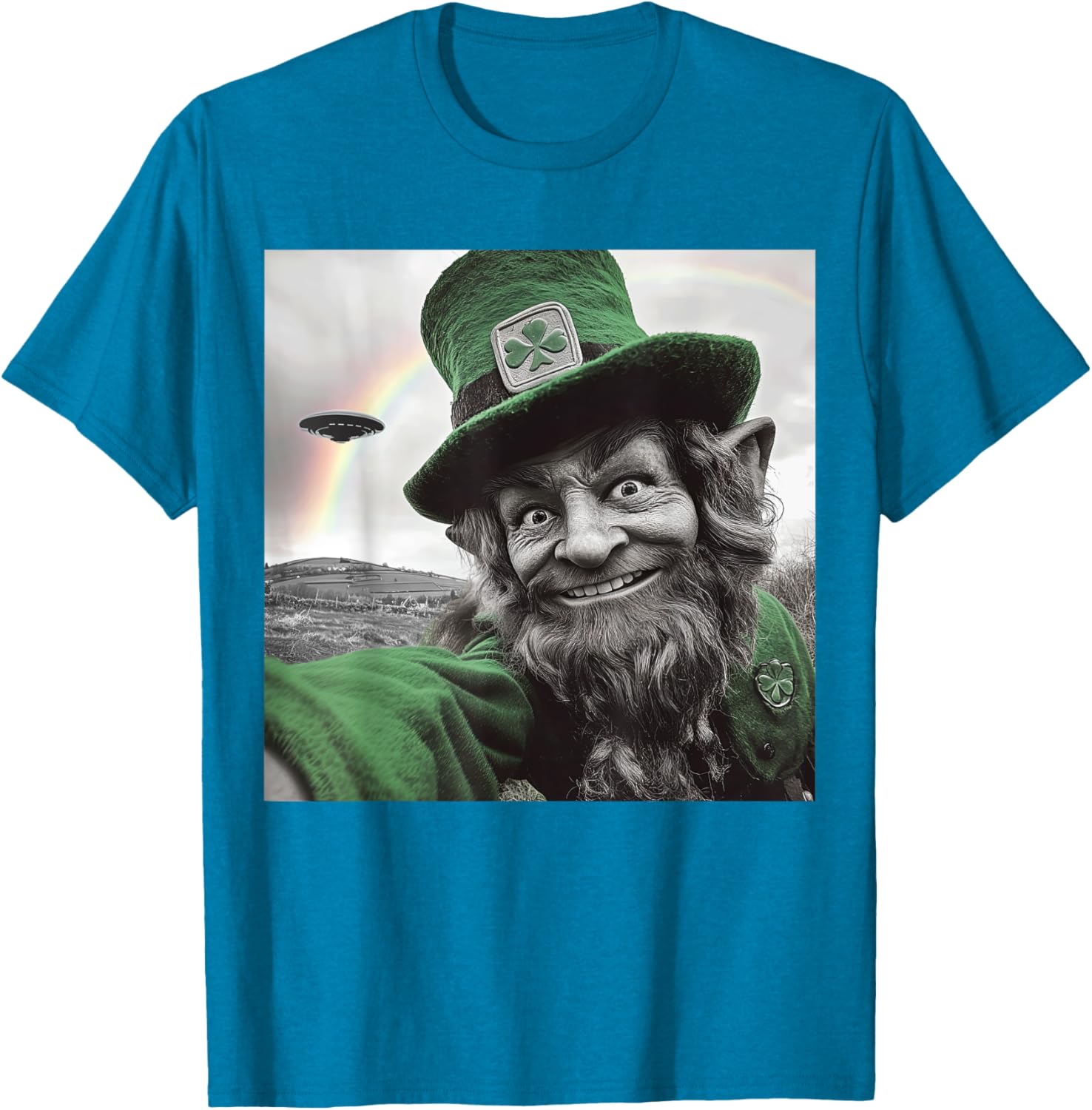 Funny St Patricks Day Rainbow Leprechaun UFO Selfie T-Shirt for Everyone - 17
