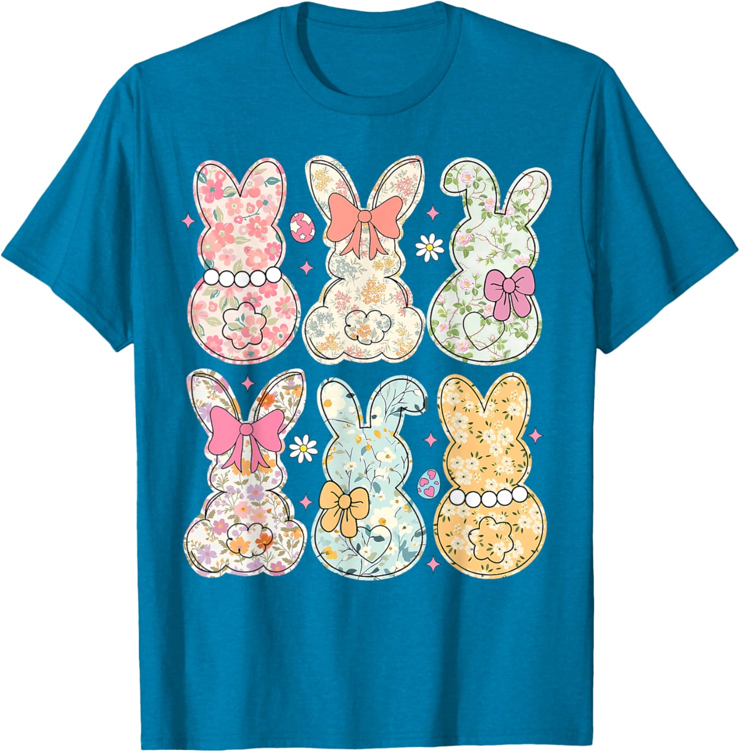 Coquette Bow Easter Bunny Retro Boho Flower T-Shirt for Women and Girls - 20