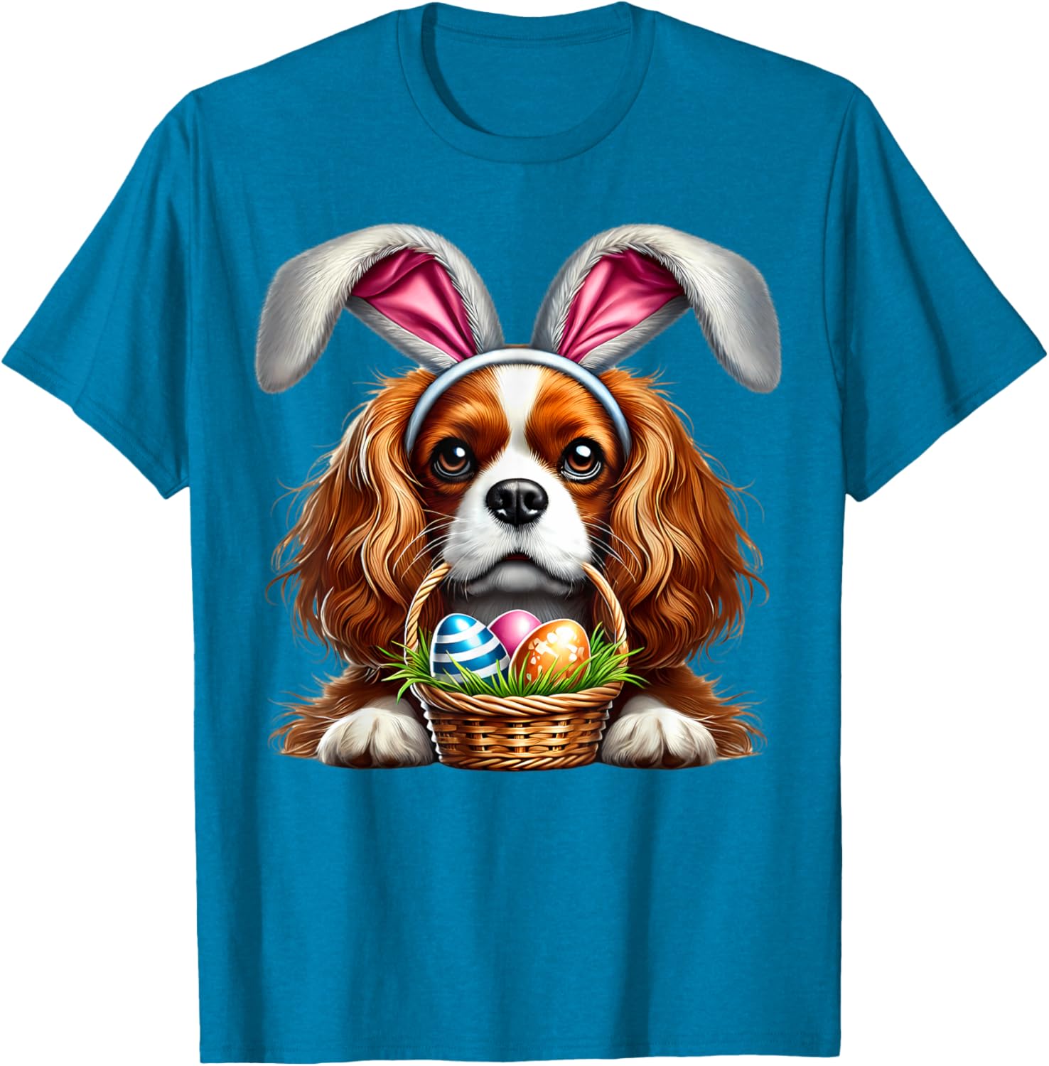 Cute Bunny Ear Cavalier King Charles Spaniel Easter Eggs T-Shirt - 24