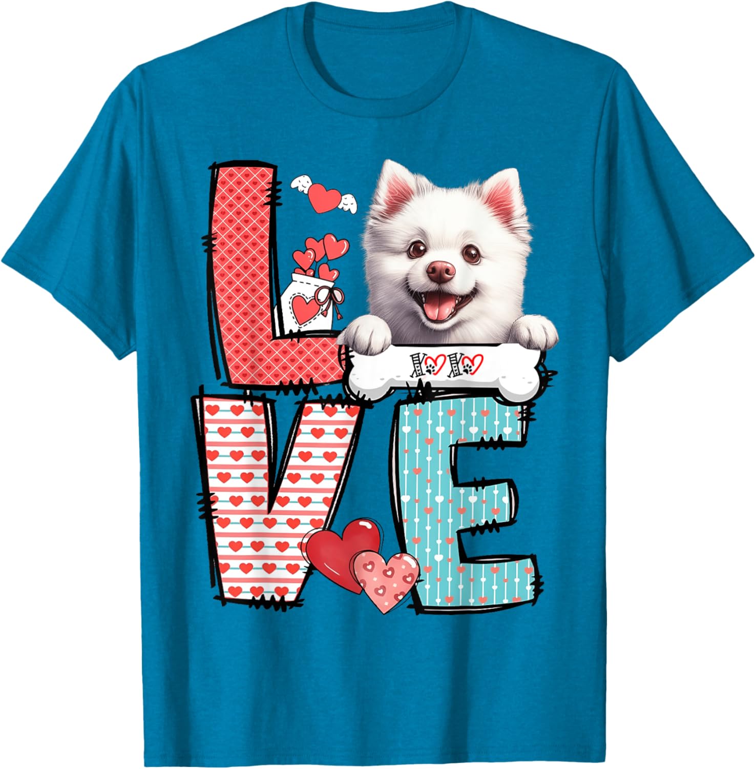 Love American Eskimo Dog Valentine's Day T-Shirt for Dog Lovers - 3