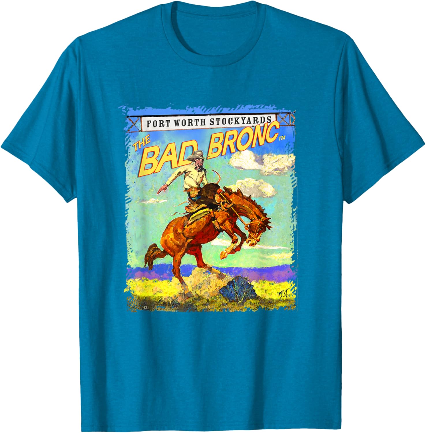 Painted Texas Sky Bronc T-Shirt for Stylish Western Apparel Lovers - 5