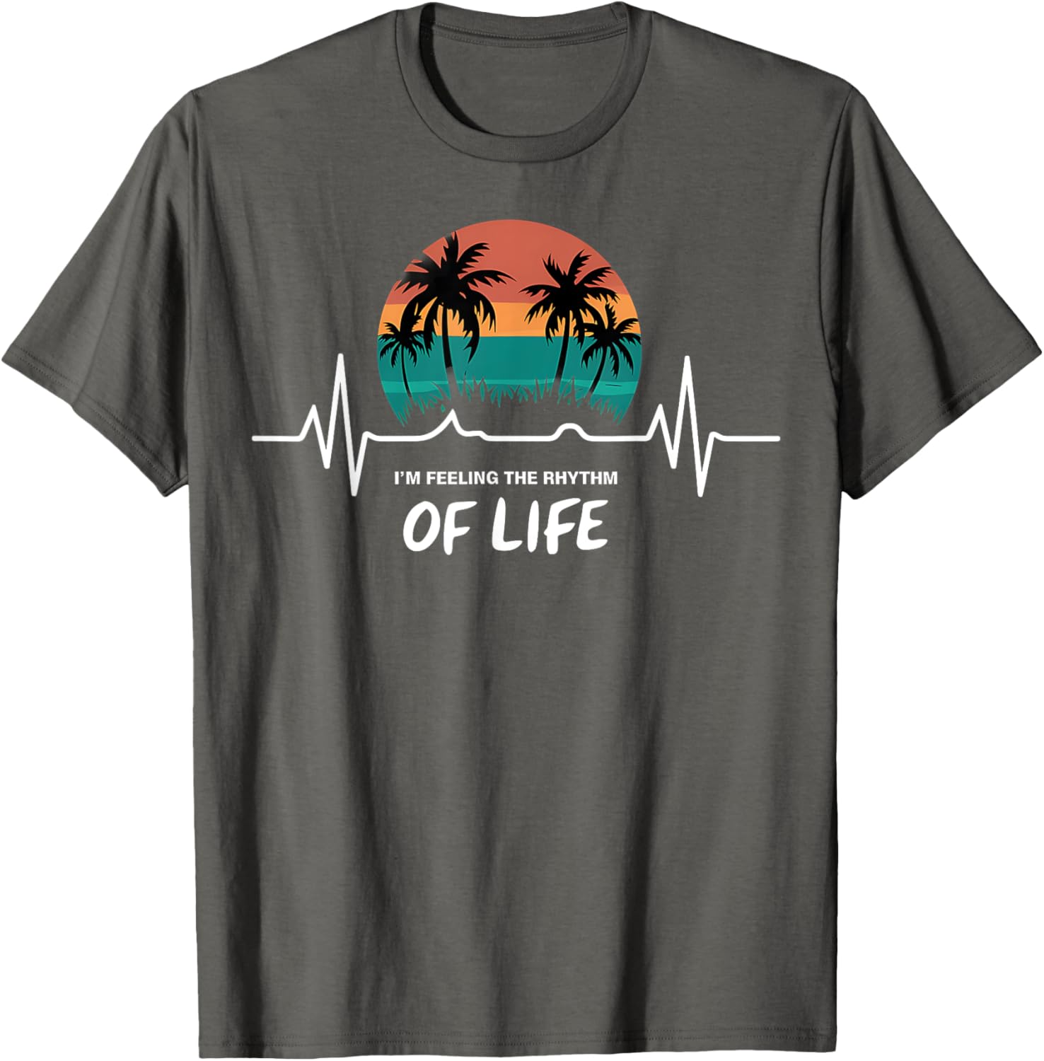 Palm Tree Sunset Heartbeat T-Shirt - Embrace the Rhythm of Life - 7