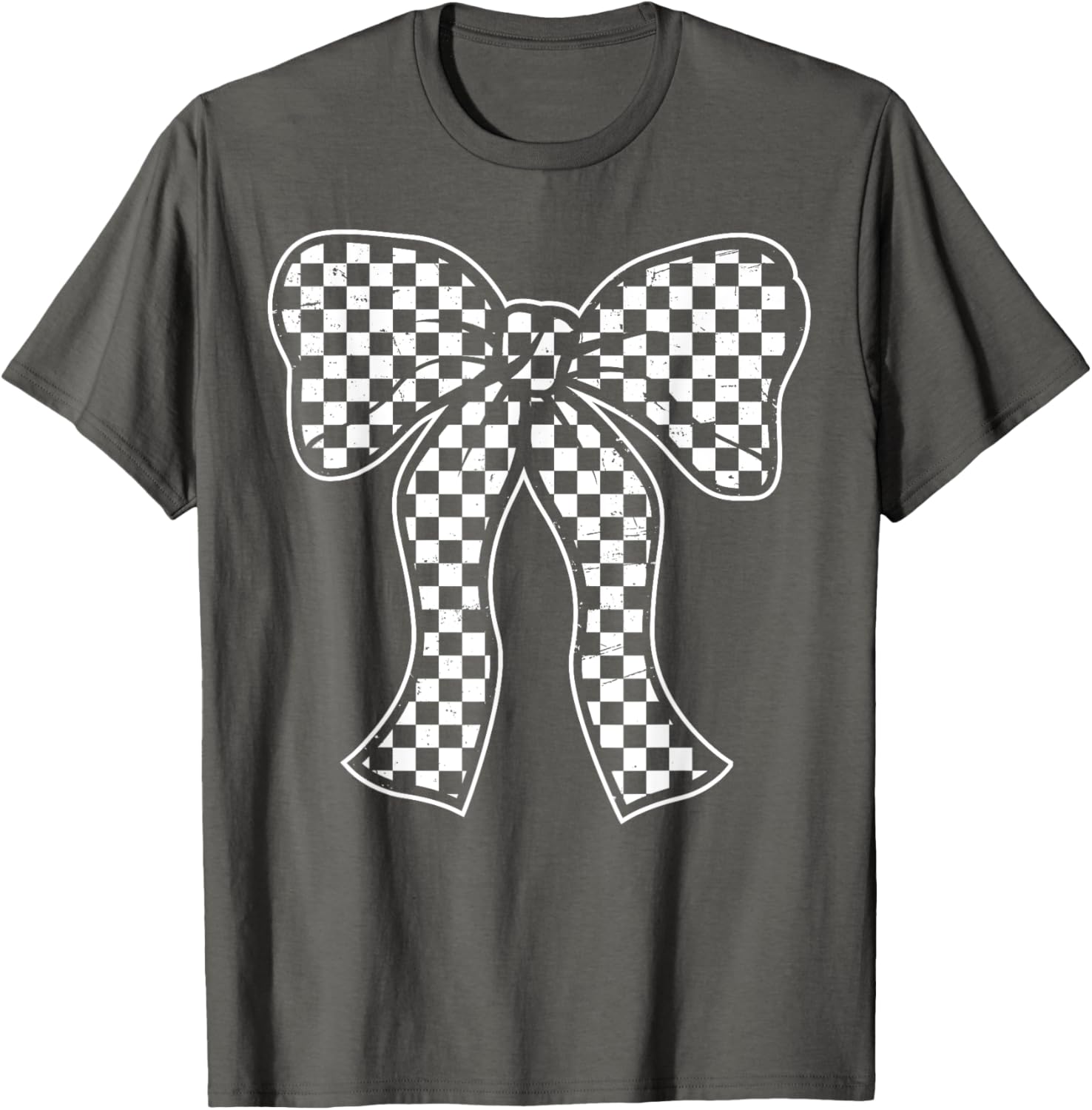 Cute Checkered Bow Flag T-Shirt for Women - Race Car Racing Style - 17