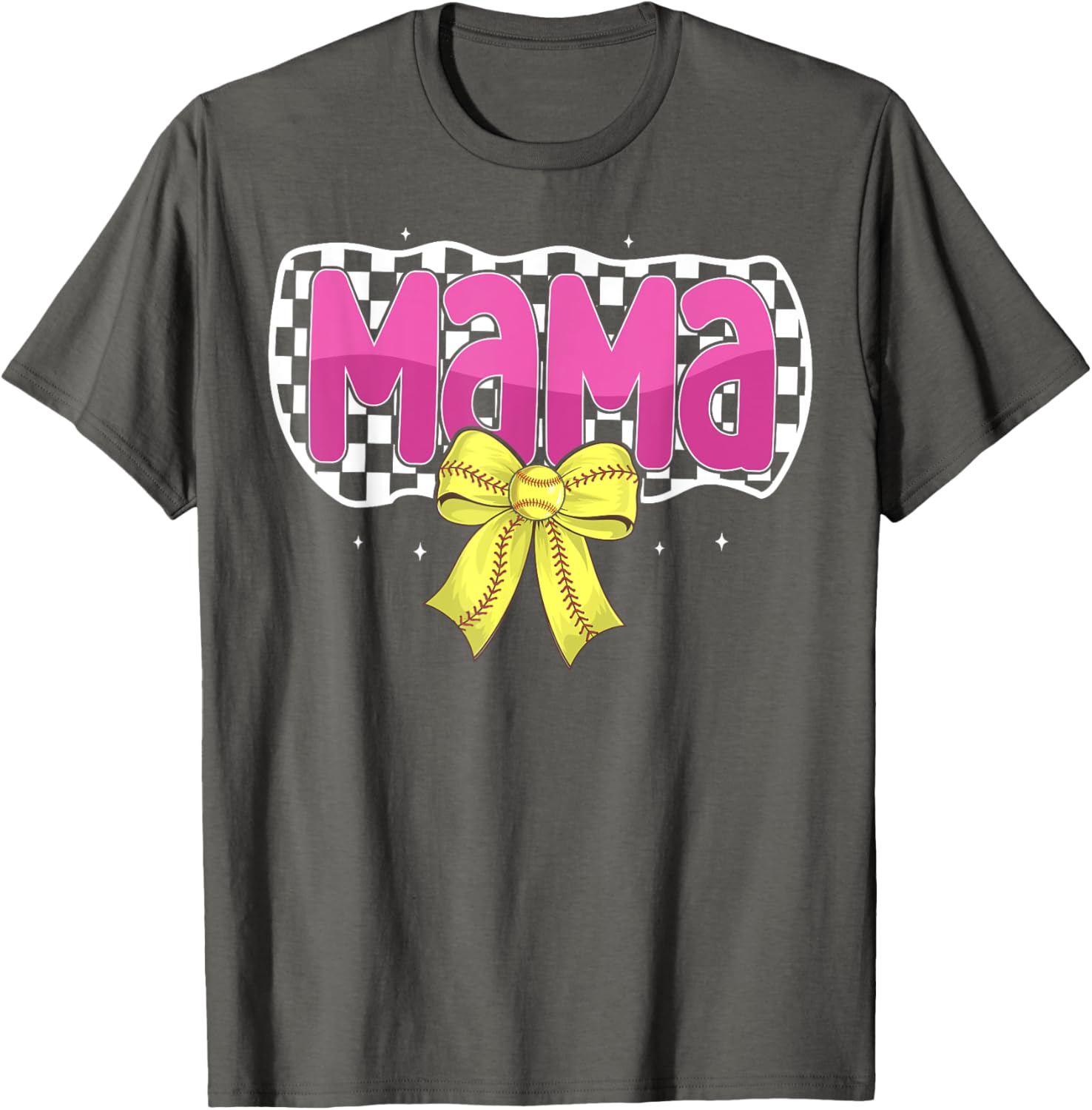Softball Mom Coquette Bow Checkered Sport T-Shirt for Proud Mama - 5