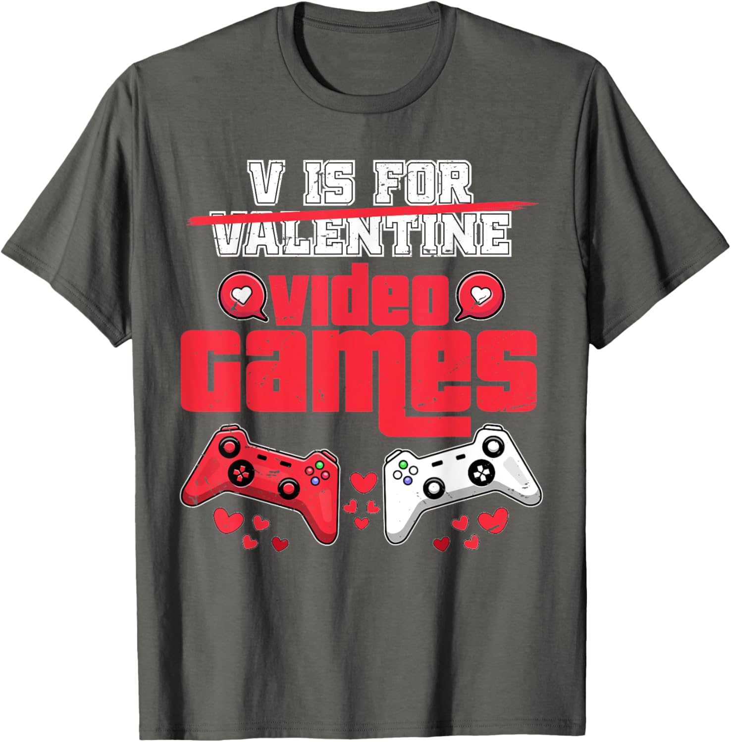 V Is For Video Games Men's Valentine's Day T-Shirt for Gamers - 16