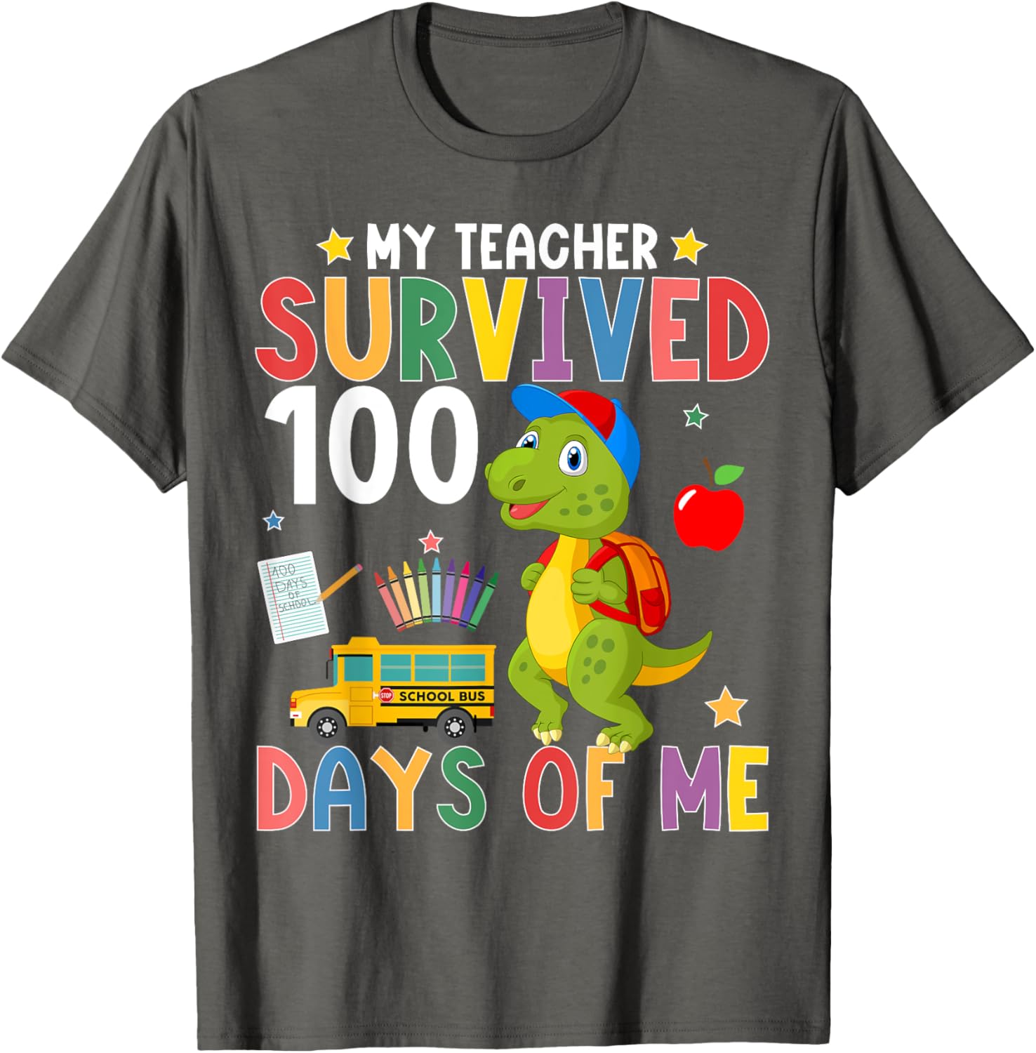 My Teacher Survived 100 Days Dino T-Shirt for 100th Day of School - 4