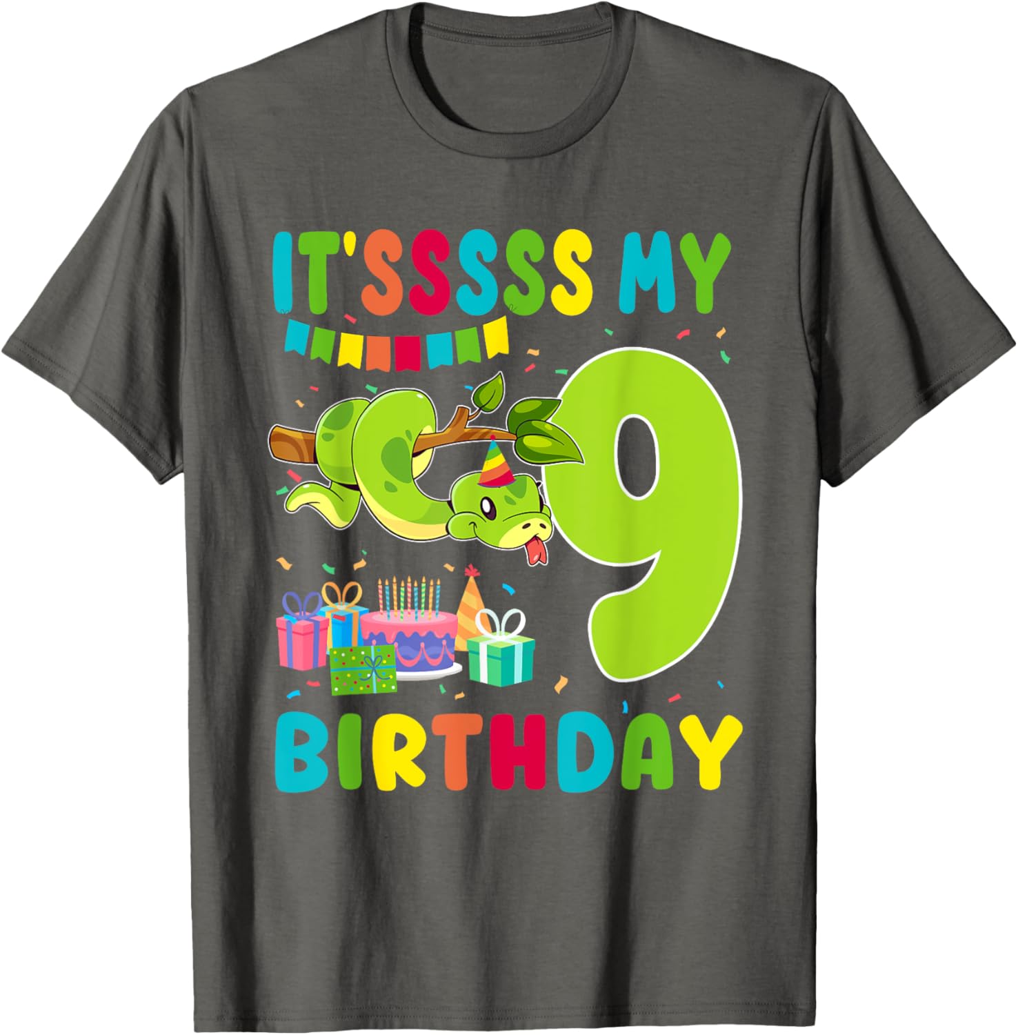 Cute Snake Themed 9th Birthday T-Shirt for Kids Fun Party Wear - 12