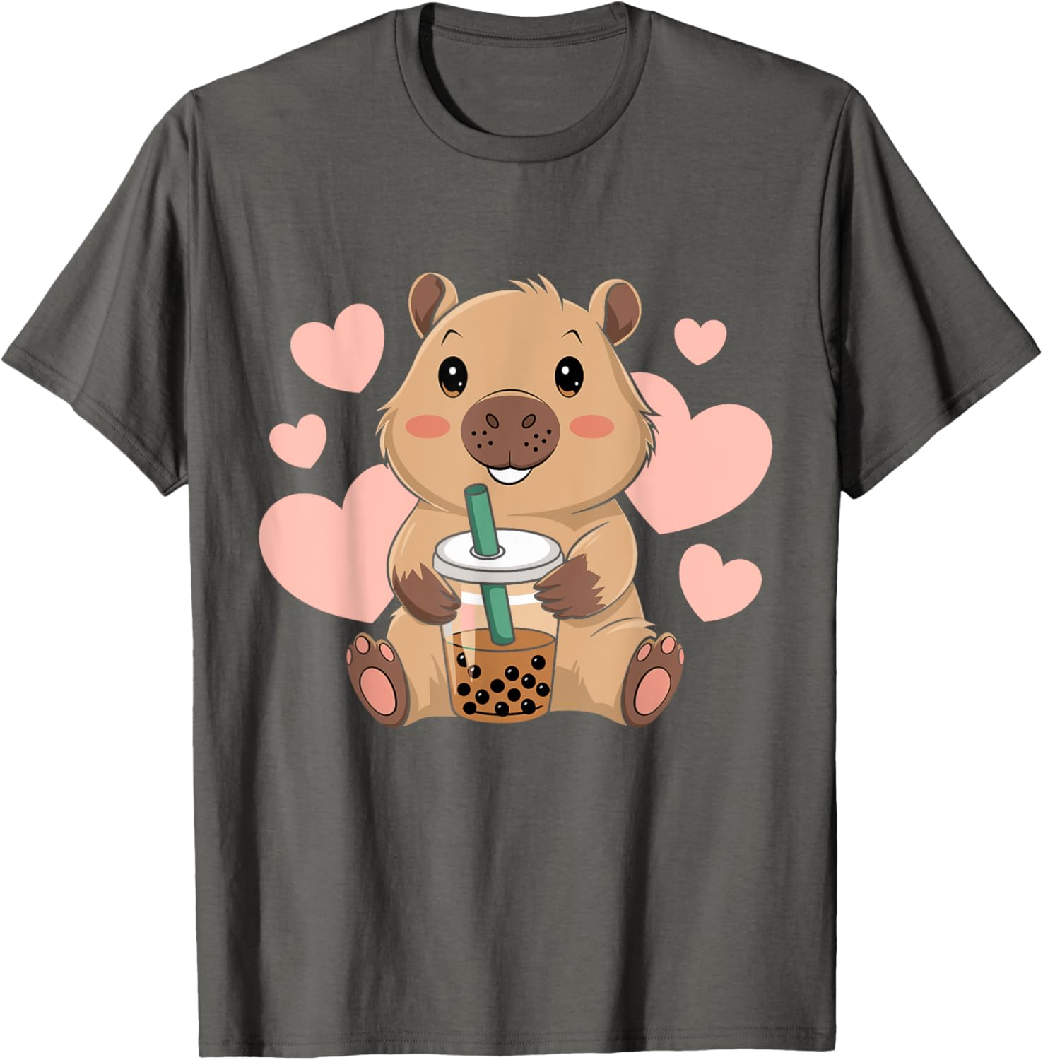Cute Capybara Boba Tea T-Shirt for Women and Girls - Adorable Bubble Rodent Design - 7