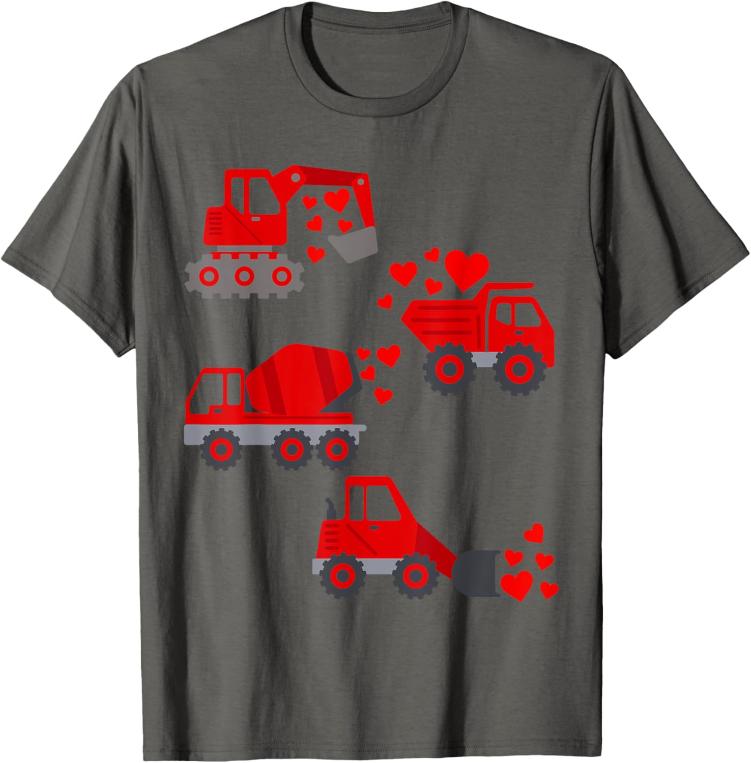 Funny Valentine's Day Construction Trucks Hearts T-Shirt for Boys - 17