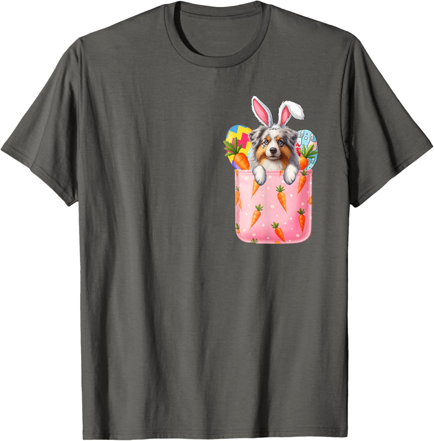 Easter Bunny Australian Shepherd Carrots Pocket T-Shirt for Pet Lovers - 7