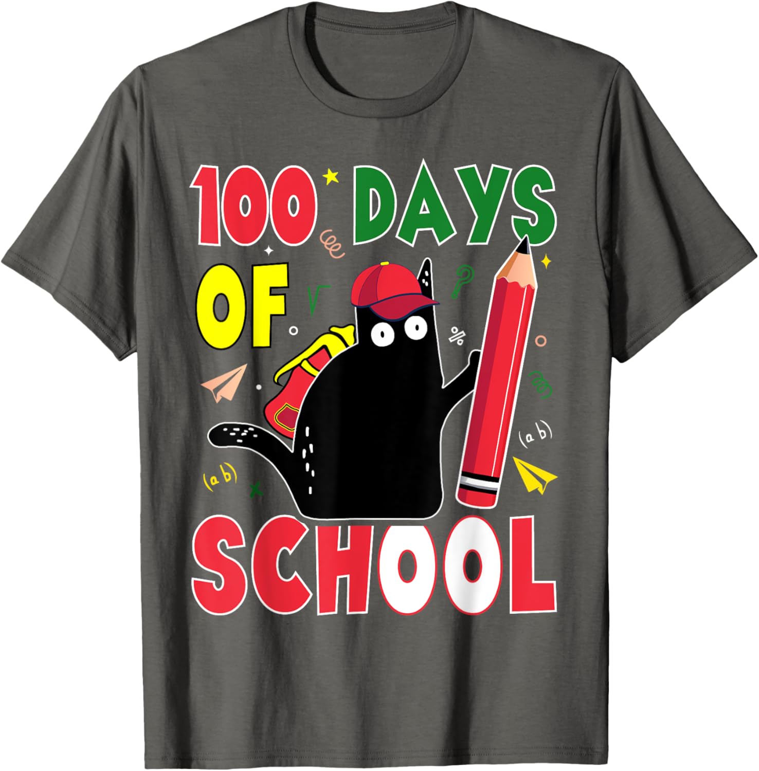 Funny Cat 100 Days of School T-Shirt for Kids and Adults - 6