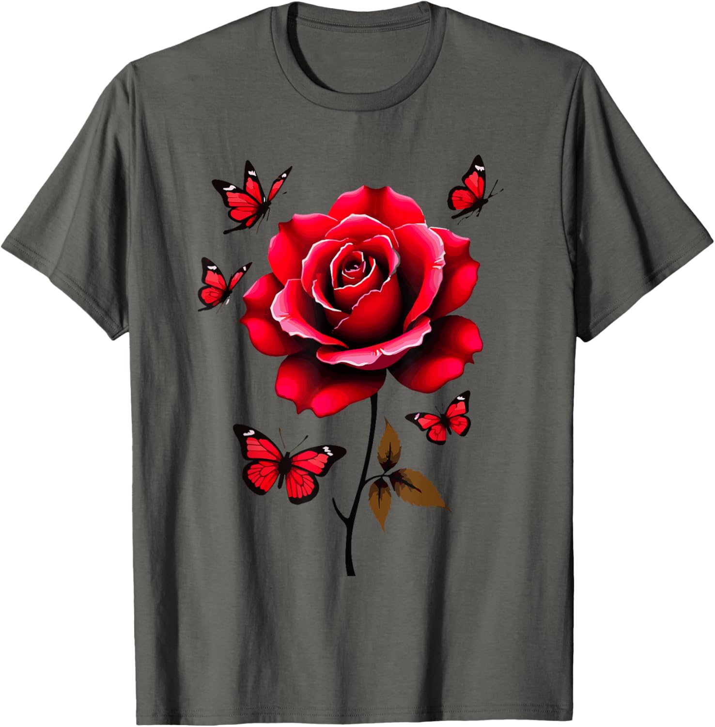 Red Rose and Butterflies Floral Spring T-Shirt for Aesthetic Lovers - 4