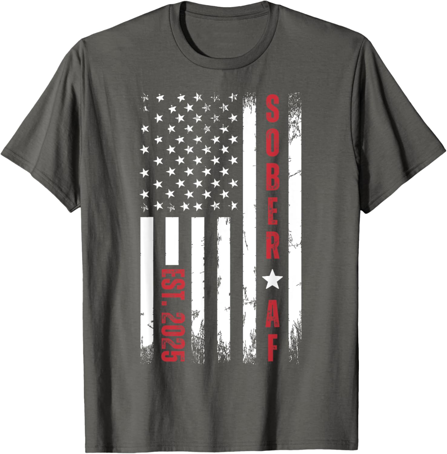 Sober AF US Flag T-Shirt for Supporters of Sobriety and Recovery - 3