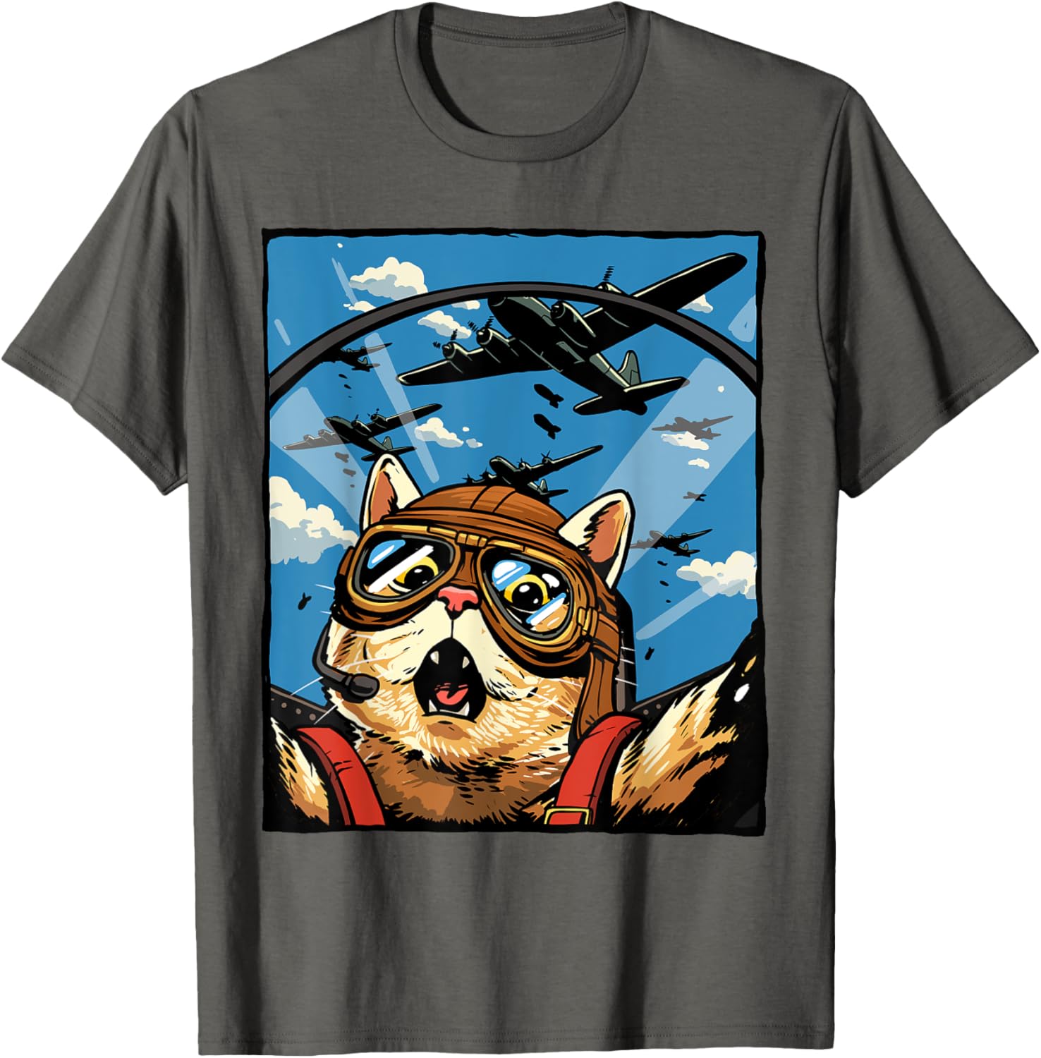 Funny Cat Pilot Jet Fighter T-Shirt for Cat Lovers and Meme Fans - 23