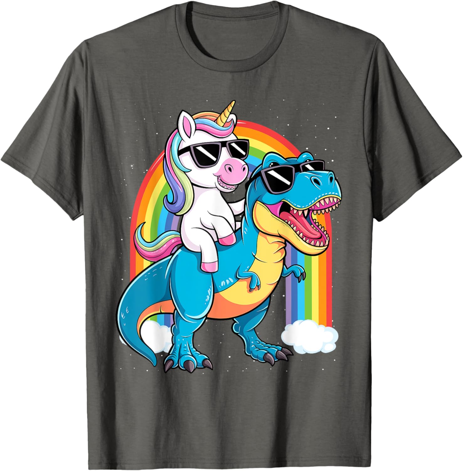 Unicorn Riding T Rex Dinosaur T-Shirt for Kids and Adults Fun Tee - 7