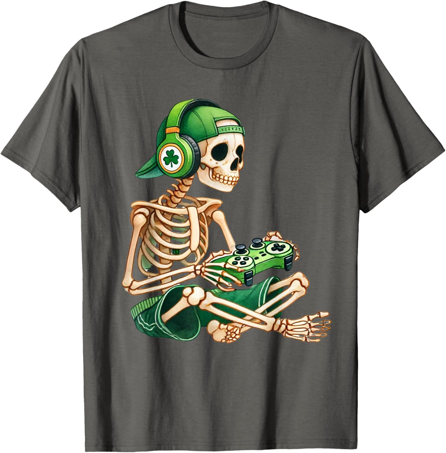 St Patricks Day Skeleton Leprechaun Gamer T-Shirt for Boys - 10