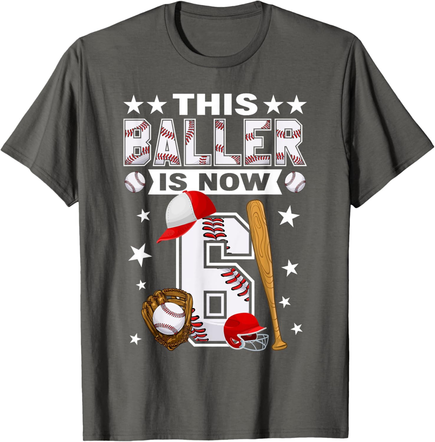 Cute 6 Year Old Baseball Lovers Boys T-Shirt for Kids Fun Style - 25