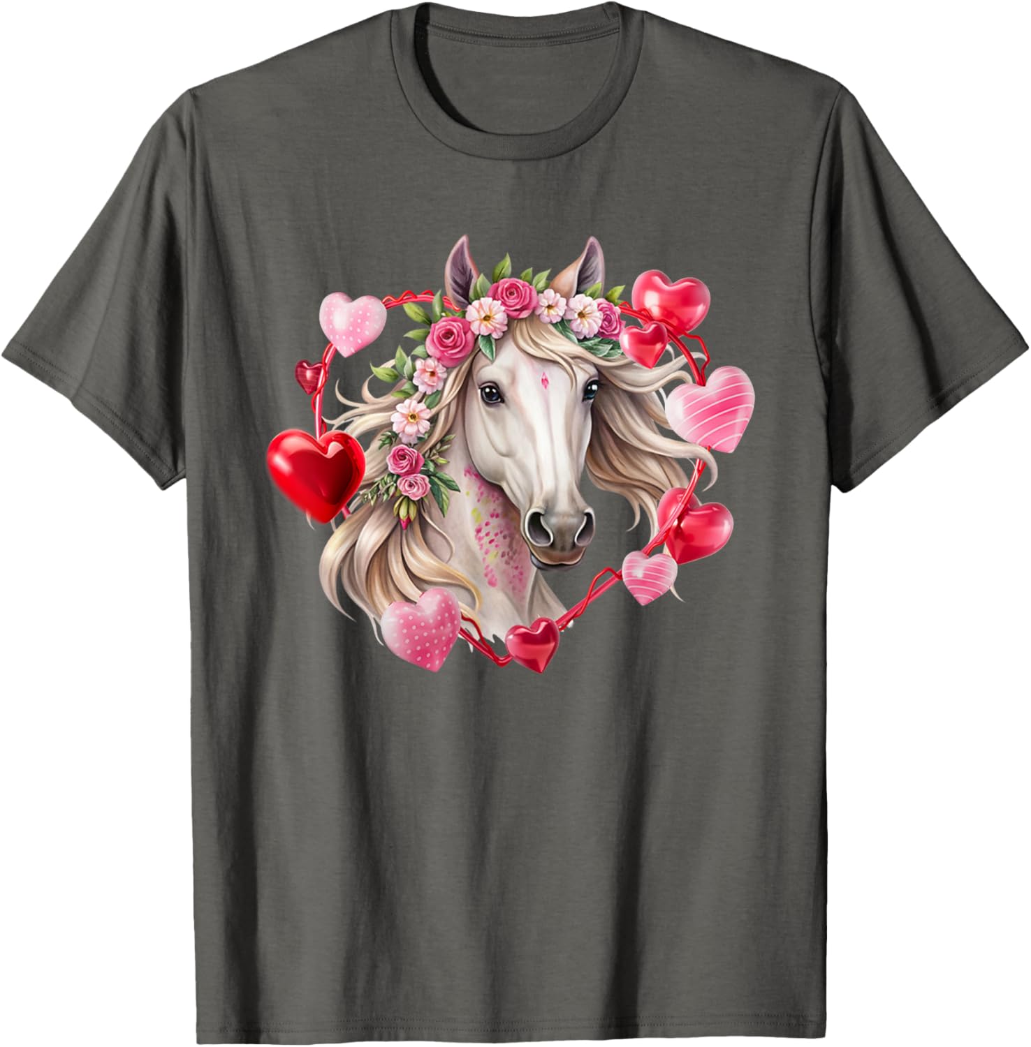 Happy Valentine's Day Equestrian T-Shirt with Horse and Hearts Design - 20