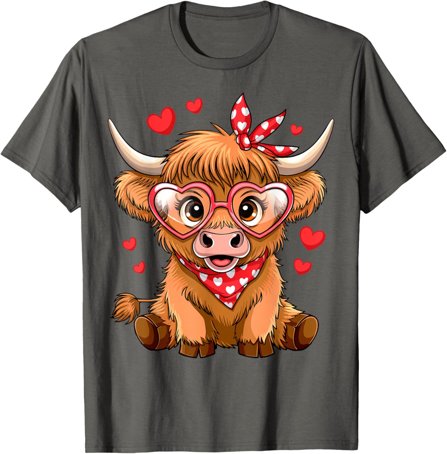 Funny Highland Cow Valentine's Day T-Shirt with Heart Design for Women - 20