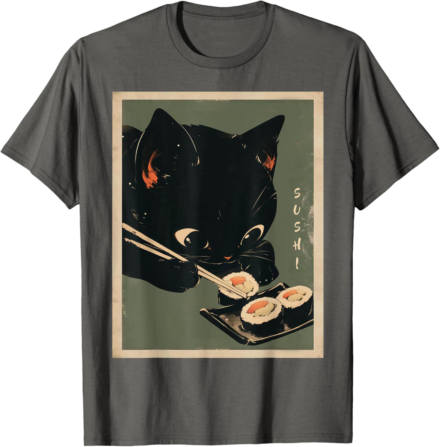 Kawaii Cat Eating Sushi Anime T-Shirt for Cute Cat Lovers - 6