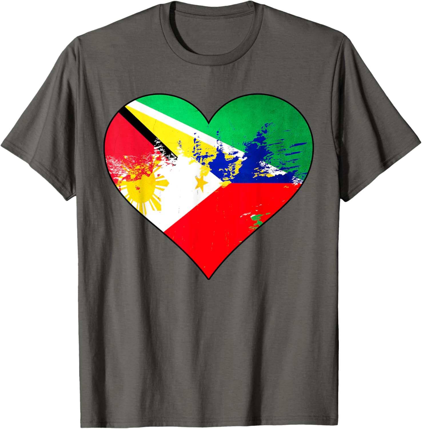 Guyanese and Filipino Heart Heritage Flag T-Shirt for Pride and Comfort - 9