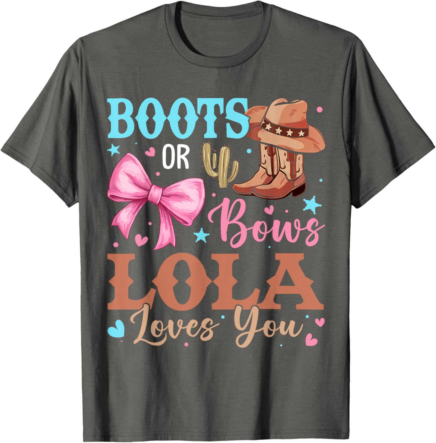 Boots or Bows Gender Reveal T-Shirt for Fun Celebrations by Lola Loves You - 8