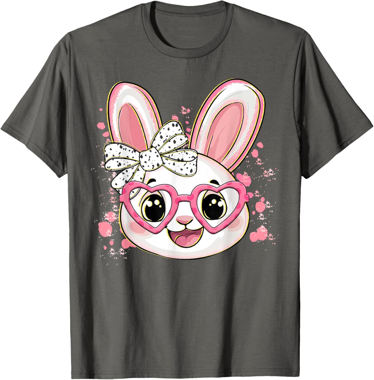 Happy Easter Bow Bunny Glasses T-Shirt for Women and Girls - 20