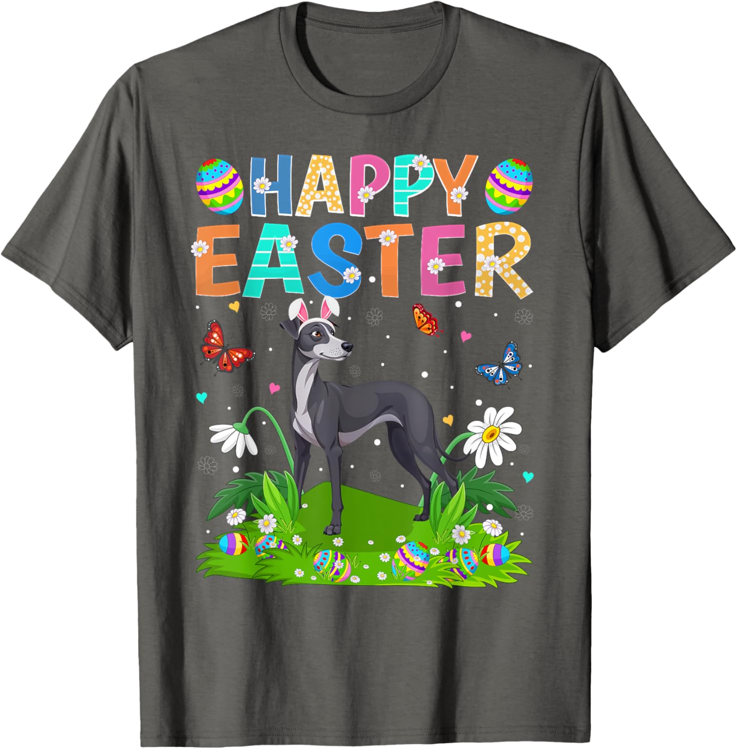 Greyhound Easter Egg Hunt T-Shirt with Bunny Ears for Dog Lovers - 9