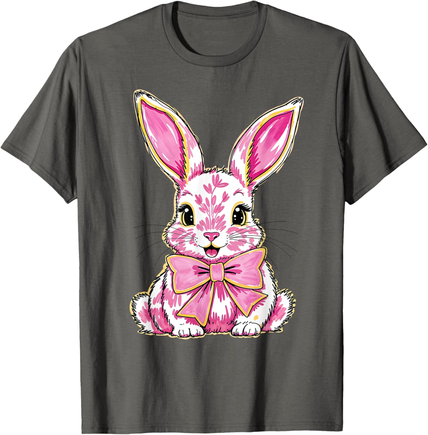 Adorable Pink Coquette Bow Happy Easter Bunny T-Shirt for Women & Teens - 13