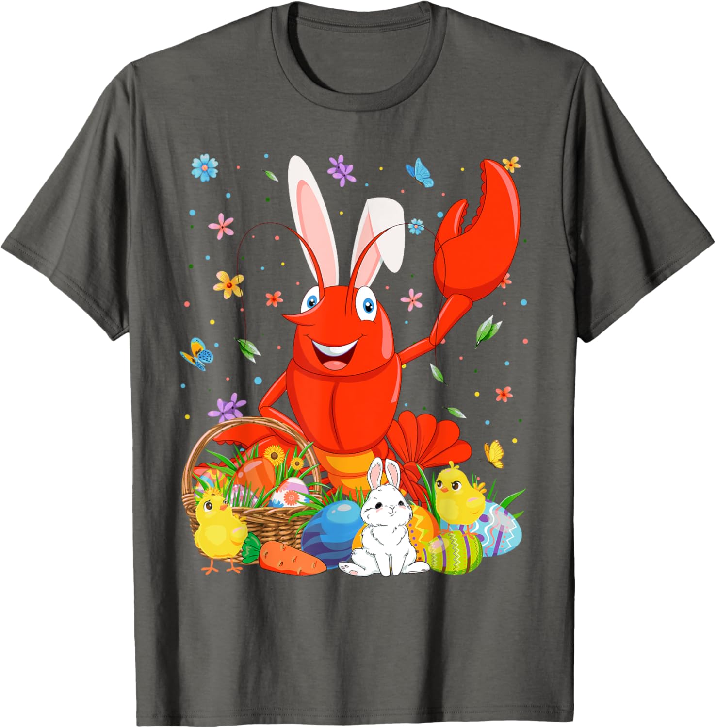 Cute Crawfish Bunny Ears Easter Eggs Basket T-Shirt for Happy Easter Day - 18