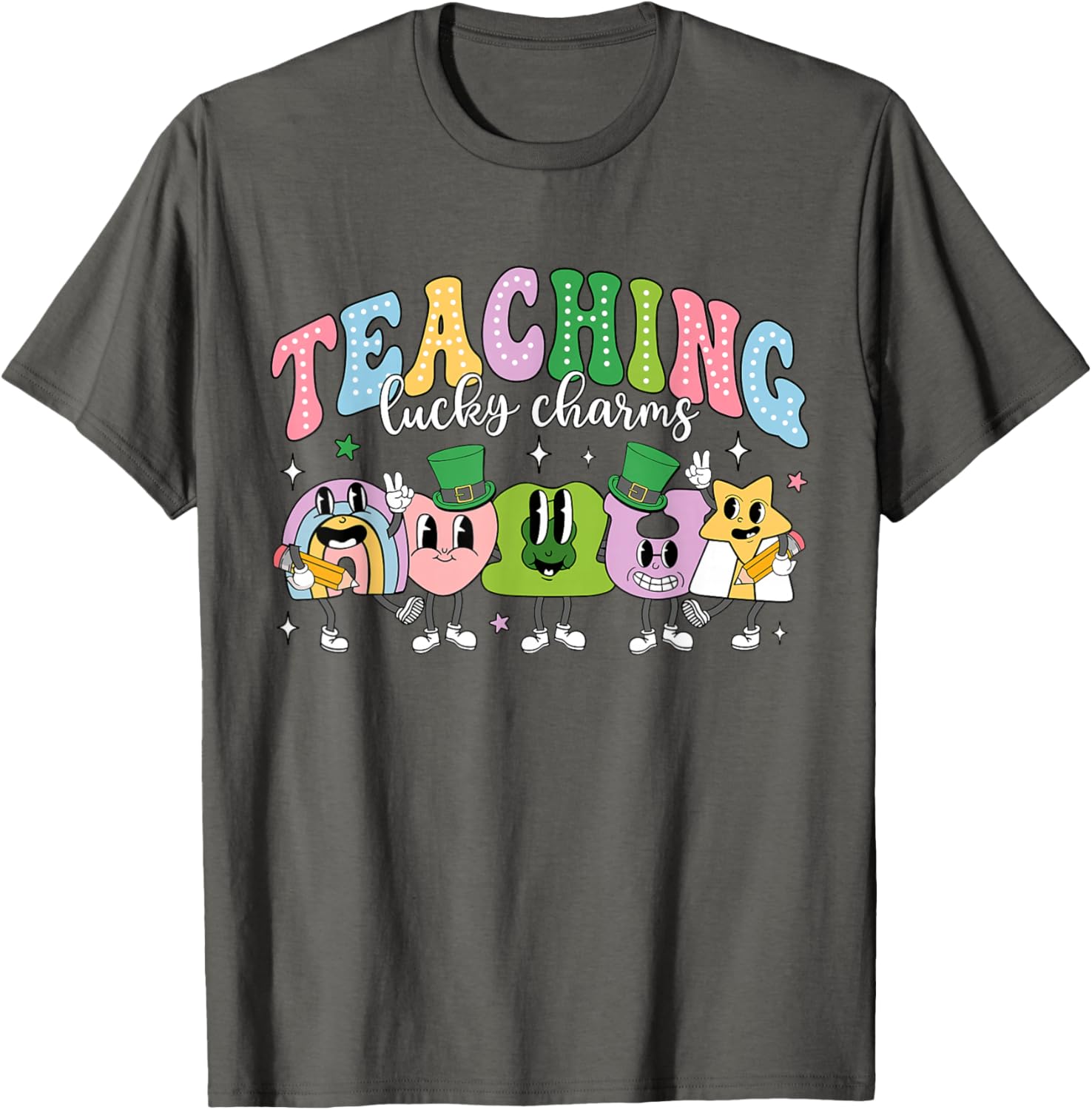 Funny Retro St Patricks Day T-Shirt for Teachers with Lucky Charms Design - 12