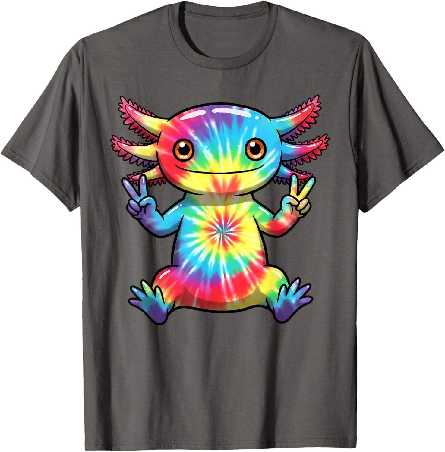 Cute Axolotl Peace Sign Tie-Dye T-Shirt for Colorful Hippie Vibes - 15